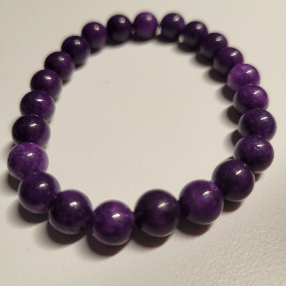 Set of 2 Beaded Bracelets Purple Stone w Charm Silver Stretchy Trendy - Picture 3 of 3
